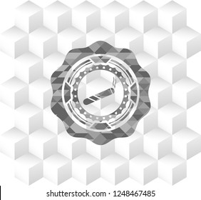 joint, cigarette icon inside realistic grey emblem with cube white background