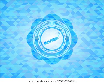 joint, cigarette icon inside realistic sky blue mosaic emblem