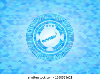 joint, cigarette icon inside realistic sky blue mosaic emblem
