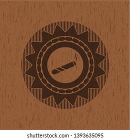 joint, cigarette icon inside realistic wood emblem