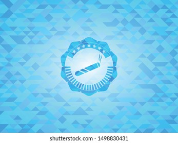 joint, cigarette icon inside realistic light blue mosaic emblem