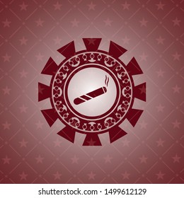 joint, cigarette icon inside realistic red emblem