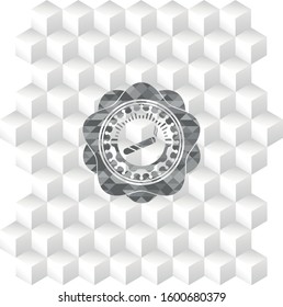 joint, cigarette icon inside realistic grey emblem with geometric cube white background