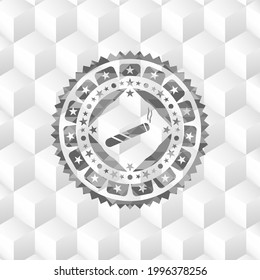 icono del cigarrillo en un emblema gris realista con fondo blanco cubo. 
