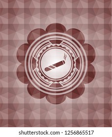 joint, cigarette icon inside red geometric pattern emblem. Seamless.