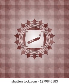 joint, cigarette icon inside red seamless badge with geometric pattern background.