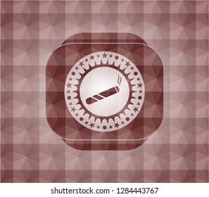 joint, cigarette icon inside red emblem or badge with abstract geometric pattern background. Seamless.