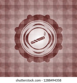 joint, cigarette icon inside red seamless badge with geometric background.