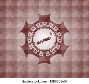 joint, cigarette icon inside red seamless badge with geometric pattern background.