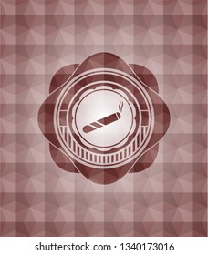joint, cigarette icon inside red emblem or badge with abstract geometric polygonal pattern background. Seamless.