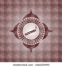 joint, cigarette icon inside red badge with geometric pattern. Seamless.