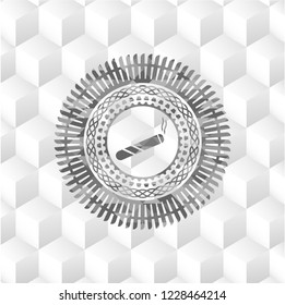 joint, cigarette icon inside retro style grey emblem with geometric cube white background