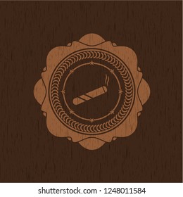 joint, cigarette icon inside retro wooden emblem