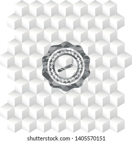 joint, cigarette icon inside retro style grey emblem with geometric cube white background