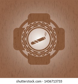 joint, cigarette icon inside retro wooden emblem