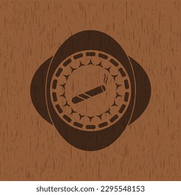 joint, cigarette icon inside retro wooden emblem. 