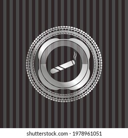 joint, cigarette icon inside silvery emblem or badge. 