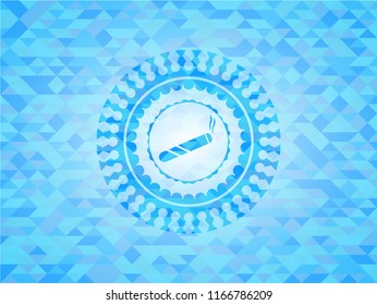 joint, cigarette icon inside sky blue emblem with mosaic background