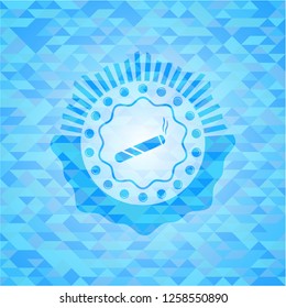 joint, cigarette icon inside sky blue emblem. Mosaic background