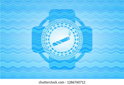 joint, cigarette icon inside sky blue water style badge.