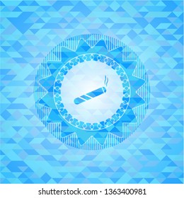 joint, cigarette icon inside sky blue emblem with mosaic background