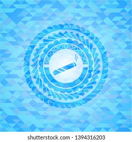 joint, cigarette icon inside sky blue emblem with mosaic ecological style background