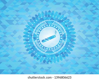 joint, cigarette icon inside sky blue emblem with mosaic background