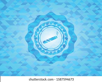 joint, cigarette icon inside sky blue mosaic emblem