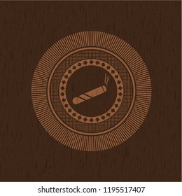 joint, cigarette icon inside vintage wood emblem