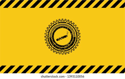 joint, cigarette icon inside warning sign, black grunge emblem. Vector Illustration. Detailed.