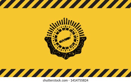 joint, cigarette icon inside warning sign, black grunge emblem. Vector Illustration. Detailed.