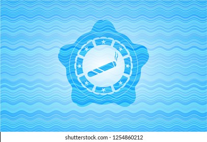 joint, cigarette icon inside water wave representation badge background.