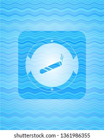 joint, cigarette icon inside water wave concept badge.