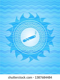 joint, cigarette icon inside water wave representation style emblem.