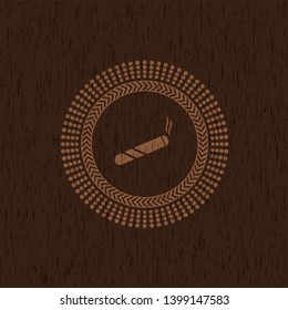 joint, cigarette icon inside wood emblem