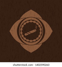 joint, cigarette icon inside wood emblem. Vintage.