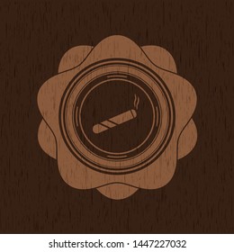 joint, cigarette icon inside wood emblem. Vintage.