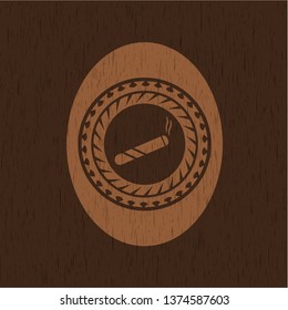 joint, cigarette icon inside wooden emblem. Vintage.