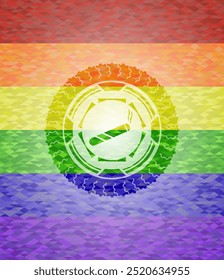 conjunto, icono de cigarrillo sobre fondo de mosaico con los colores de la bandera LGBT. 
