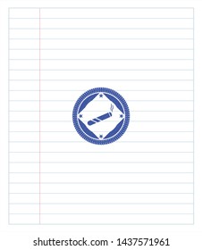 joint, cigarette icon pen draw. Blue ink. Vector Illustration. Detailed.