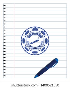 joint, cigarette icon pen strokes emblem. Blue ink. Vector Illustration. Detailed.