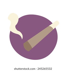 Joint cigarette with smoke, cartoon flat style, vector art illustration icon.