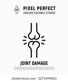 Joint damage, arthritis, inflammation. Thin line icon. Pixel perfect, editable stroke. Vector illustration.