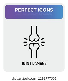 Joint damage, arthritis, inflammation. Thin line icon. Vector illustration.