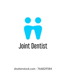Joint dentist logo template. Illustration of a tooth that can be seen as two persons embracing together.