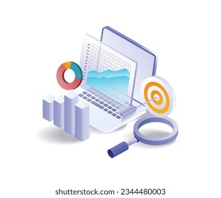 Joint enterprise business data analysis flat and isometric illustration