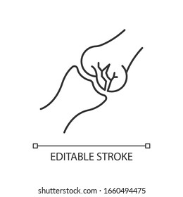 Joint fracture pixel perfect linear icon. Injured limb. Broken bone. Accident. Trauma treatment. Thin line customizable illustration. Contour symbol. Vector isolated outline drawing. Editable stroke