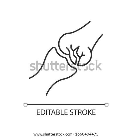 Joint fracture pixel perfect linear icon. Injured limb. Broken bone. Accident. Trauma treatment. Thin line customizable illustration. Contour symbol. Vector isolated outline drawing. Editable stroke