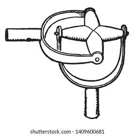 Joint of Gimbals which is again suspended in the diametral axis of another ring, vintage line drawing or engraving illustration.