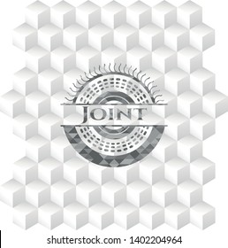 Joint grey badge with geometric cube white background